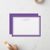 Monogram Script 2 Kader Elegant Eenvoudig Paars Notitiekaartje (Voorkant / Achterkant in situ)