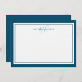 Monogram Script 2 Kader Enkelvoudig Blauwgroen Notitiekaartje (Voorkant / Achterkant)