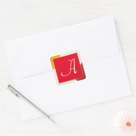 Monogram script A Vierkante Sticker (Envelop)