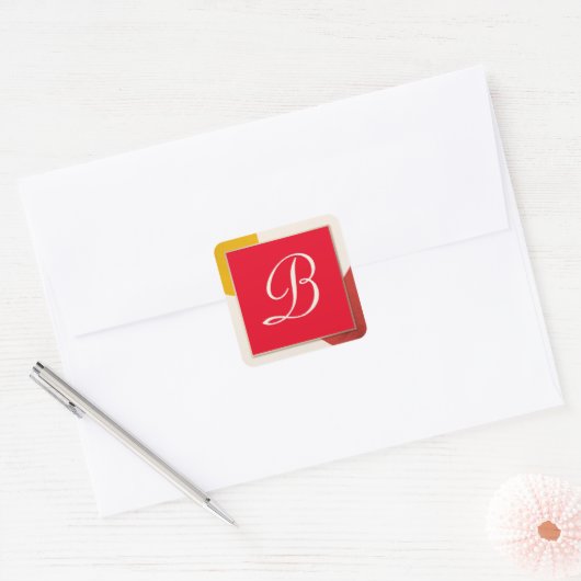 Monogram script B Vierkante Sticker (Envelop)