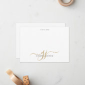 Monogram Script Beginletters Goud Zwart Notitie Va Notitiekaartje (Voorkant / Achterkant in situ)