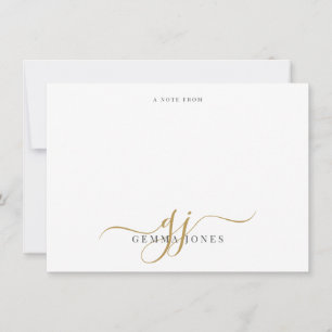 Monogram Script Beginletters Goud Zwart Notitie Va Notitiekaartje