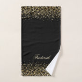 Monogram Script Black Gold Leopard Print Glitter Bad Handdoek (Handdoek)