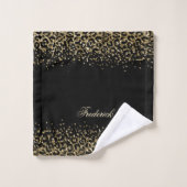 Monogram Script Black Gold Leopard Print Glitter Bad Handdoek (Wasdoekje)