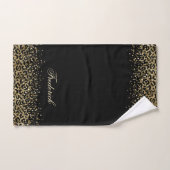 Monogram Script Black Gold Leopard Print Glitter Bad Handdoek (Handdoek)