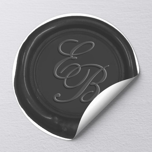 Monogram Script Black Wax Seal Weddenschap Ronde Sticker