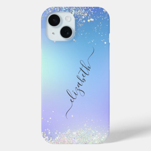 Monogram Script Blauw Paarse Glitter Trendy Case-Mate iPhone Case (Achterkant)