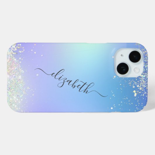 Monogram Script Blauw Paarse Glitter Trendy Case-Mate iPhone Case (Achterkant (horizontaal))