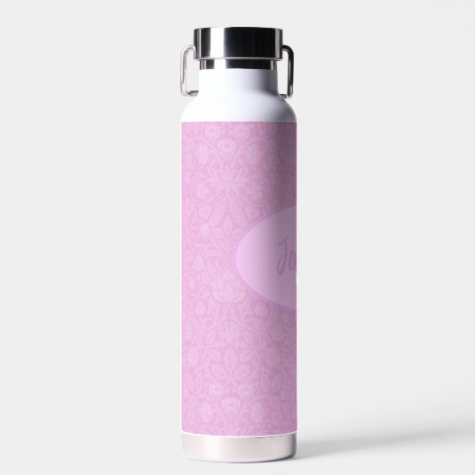 Monogram Script Blush Pink Blossoms Waterfles (Voorkant)