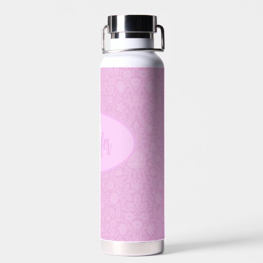 Monogram Script Blush Pink Blossoms Waterfles (Achterkant)