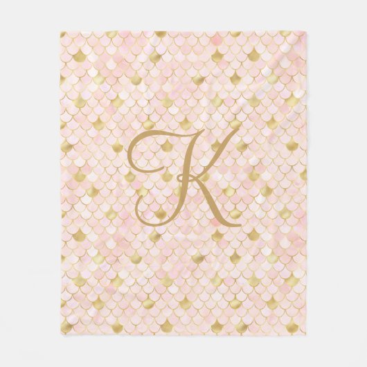 Monogram Script Blush Pink Gold Mermaid Scales Fleece Deken (Voorkant)