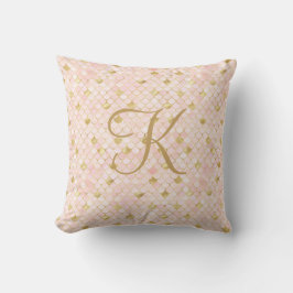 Monogram Script Blush Pink Gold Mermaid Scales Kussen