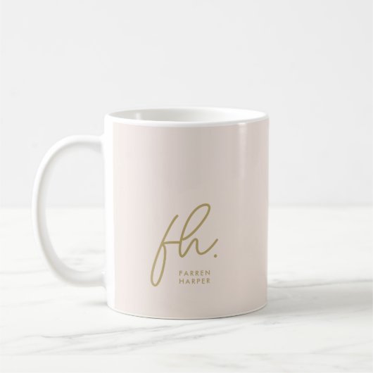 Monogram Script Blush Pink Gold Stijlvol Schattige Koffiemok (Links)