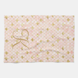 Monogram Script Blush Roze Goud Zeemeermin Schubbe Theedoek