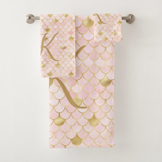 Monogram Script Blush Roze Gouden Zeemeermin Schub Bad Handdoek (Insitu)