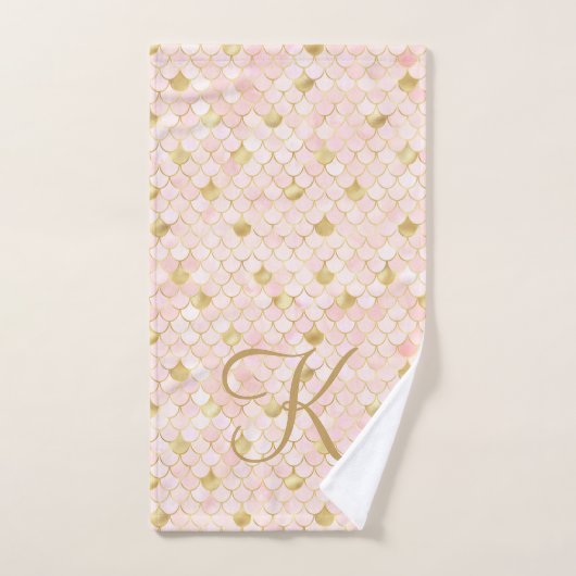 Monogram Script Blush Roze Gouden Zeemeermin Schub Bad Handdoek (Handdoek)