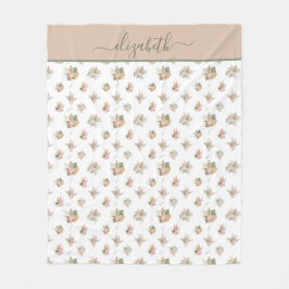 Monogram Script Boho Pampas Gras Roze Beige Groen Fleece Deken