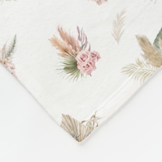 Monogram Script Boho Pampas Gras Roze Beige Groen Fleece Deken (Hoek)