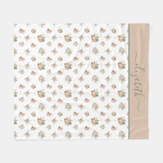 Monogram Script Boho Pampas Grass Roze Beige Groen Fleece Deken (Voorkant (Horizontaal))
