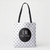 Monogram Script Boog Tote Tas – Wit & Zwart (Voorkant)
