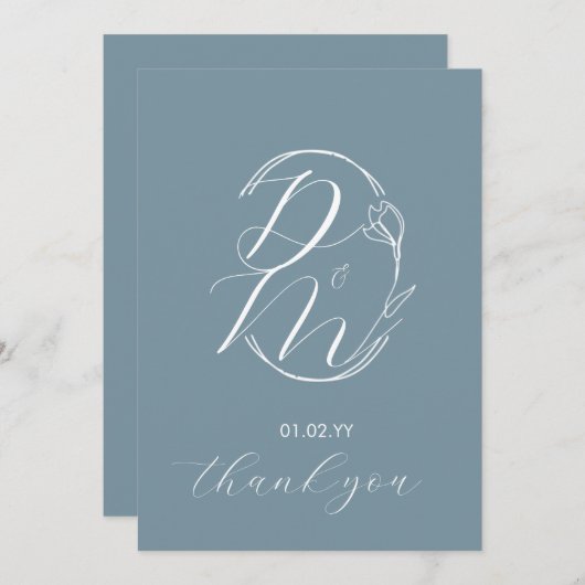 Monogram Script Botanical Floral Logo Weddenblauw Kaart (Voorkant / Achterkant)