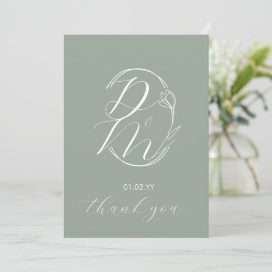 Monogram Script Botanische Floral Logo Wedding G Kaart (Staand voorkant)