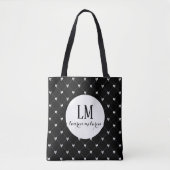 Monogram Script Bow Tote Tas – Zwart & Wit (Voorkant)