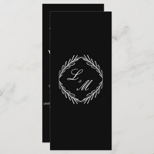 Monogram Script Branch Black W Wedding Program Menu (Voorkant / Achterkant)