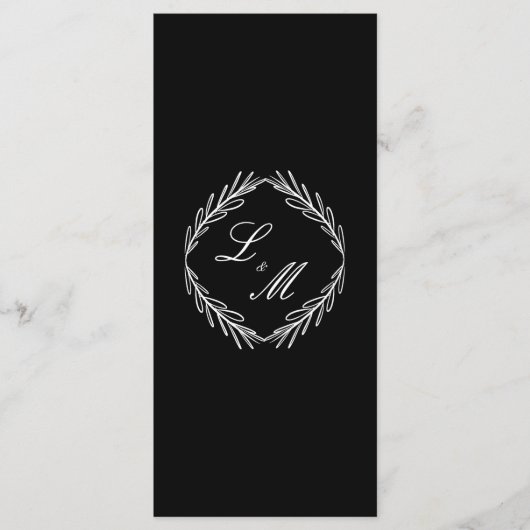Monogram Script Branch Black W Wedding Program Menu (Voorkant)