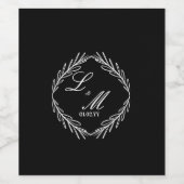 Monogram Script Branch Black White Wedding Wijn Etiket (Enkel label)