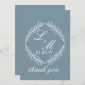 Monogram Script Branch Dusty Blue Wedding Bedankt Kaart (Voorkant / Achterkant)