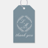 Monogram Script Branch Dusty Blue Wedding Cadeaulabel (Voorkant)
