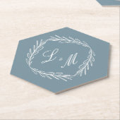 Monogram Script Branch Dusty Blue Wedding Kartonnen Onderzetters (Schuin)
