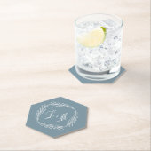 Monogram Script Branch Dusty Blue Wedding Kartonnen Onderzetters (Insitu)