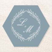 Monogram Script Branch Dusty Blue Wedding Kartonnen Onderzetters (Voorkant)