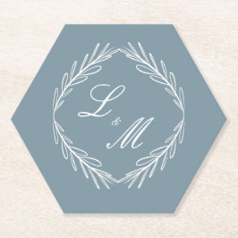 Monogram Script Branch Dusty Blue Wedding Kartonnen Onderzetters