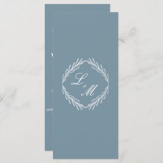 Monogram Script Branch Dusty Blue Wedding Program Menu (Voorkant / Achterkant)