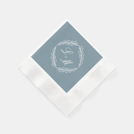 Monogram Script Branch Dusty Blue Wedding Servet (Hoek)