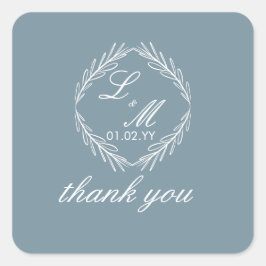 Monogram Script Branch Dusty Blue Wedding Vierkante Sticker
