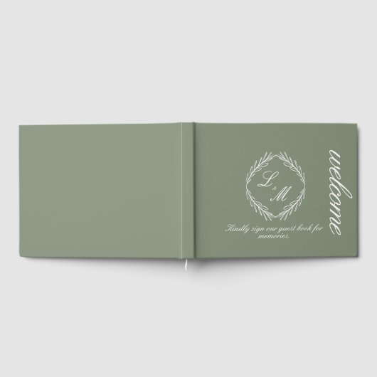 Monogram Script Branch Sage Green Wedding Gastenboek (Volledig)