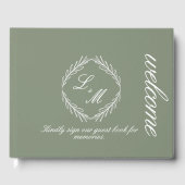Monogram Script Branch Sage Green Wedding Gastenboek (Voorkant)