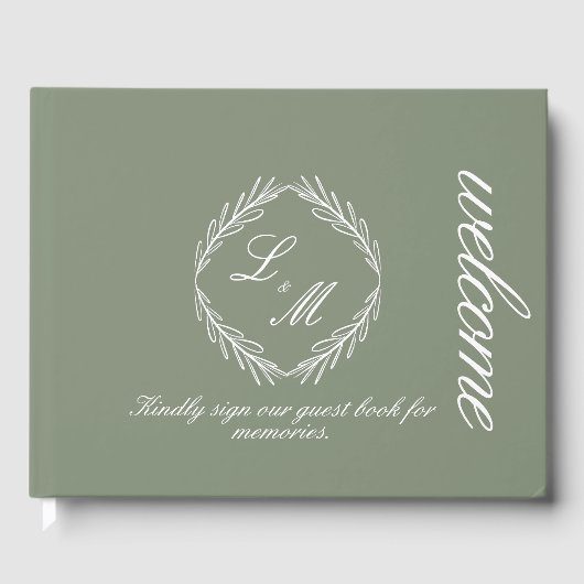 Monogram Script Branch Sage Green Wedding Gastenboek (Voorkant)