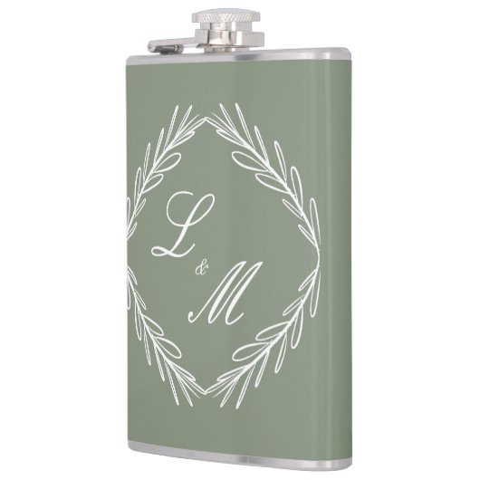 Monogram Script Branch Sage Green Wedding Heupfles (Links)