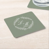 Monogram Script Branch Sage Green Wedding Kartonnen Onderzetters (Schuin)