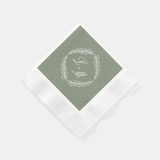 Monogram Script Branch Sage Green Wedding Napkins Servet (Hoek)
