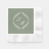 Monogram Script Branch Sage Green Wedding Napkins Servet (Voorkant)