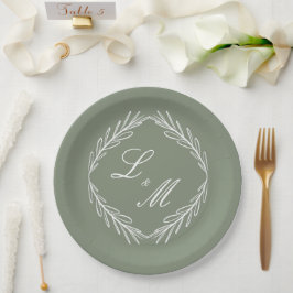 Monogram Script Branch Sage Green Wedding Papieren Bordje