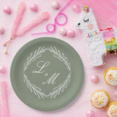Monogram Script Branch Sage Green Wedding Papieren Bordje (Feest)