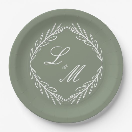 Monogram Script Branch Sage Green Wedding Papieren Bordje (Voorkant)