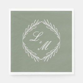 Monogram Script Branch Sage Green Wedding Servet